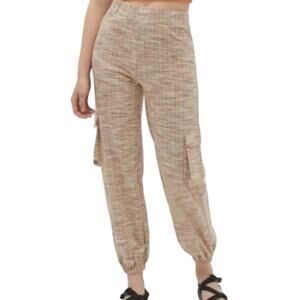 Urban Outfitters Beige Red Plaid Slim Fit Elastic Ankle Janey Cargo Pants sz XS